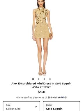 Asta Resort Alex Embroidered Mini Dress in Gold Sequin